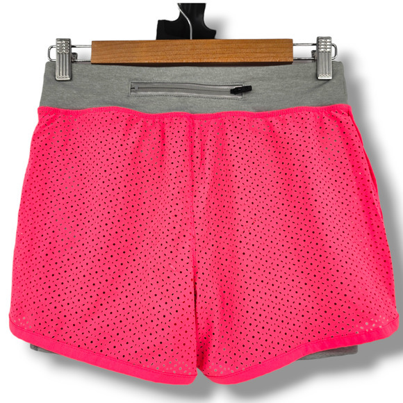 Gap Girls Active Perforated Eyelet Layer Built-In Biker Shorts Bright Pink Gray - Picture 2 of 8